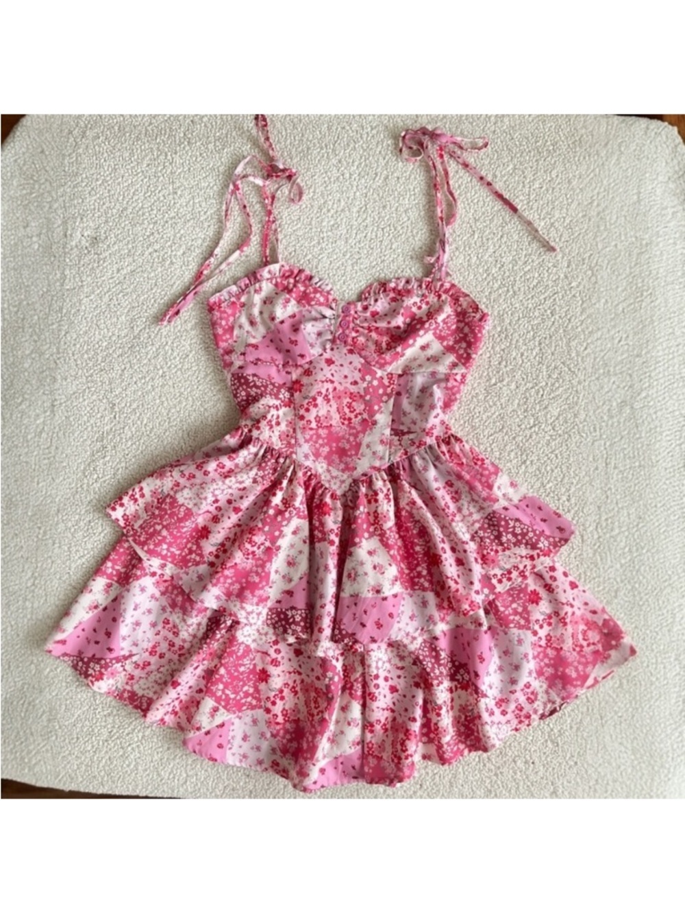 SHEIN Pink Floral Patchwork Feminine Dress S